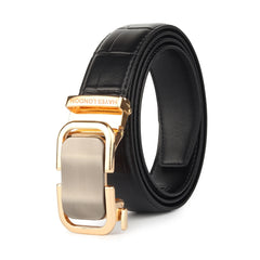 Hayes London | Sparta Auto-Lock No-Hole Genuine Leather Belt for Men – Micro-Adjustable Smart Ratchet Belt for Formal & Business Wear (Textured Black with Gold Buckle)