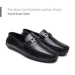Hayes London | Belfort Driving Loafers – Black Plain Genuine Leather Men’s Shoes