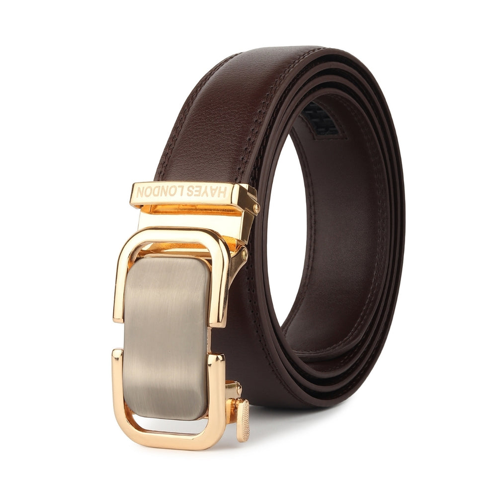 Hayes London | Vanguard Auto-Lock No-Hole Genuine Leather Belt for Men – Micro-Adjustable Smart Ratchet Belt for Formal & Business Wear (Brown with Gold Buckle)