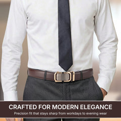Hayes London | Vanguard Auto-Lock No-Hole Genuine Leather Belt for Men – Micro-Adjustable Smart Ratchet Belt for Formal & Business Wear (Brown with Gold Buckle)