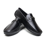 Hayes London | Torque Driving Loafers – Black Woven Embossed Genuine Leather Men’s Shoes
