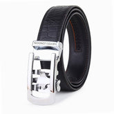 Hayes London | Auto-Lock Genuine Leather Black Belt for Men | Premium Micro-Adjustable No-Hole Belt (Leather Texture: Croco)