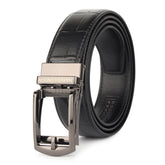 Hayes London | Sparta Auto-Lock No-Hole Genuine Leather Belt for Men – Micro-Adjustable Smart Ratchet Belt for Formal, Office & Casual Wear (Croco Black Leather & Grey Buckle)