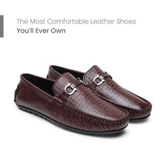Hayes London | Torque Driving Loafers – Brown Woven Embossed Genuine Leather Men’s Shoes