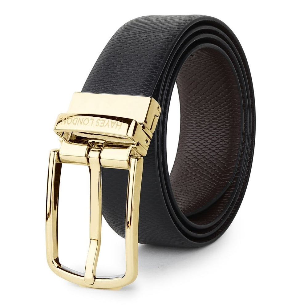 Hayes London | Italian Leather Reversible Black & Brown Belt For Men (Leather Texture: Viper)