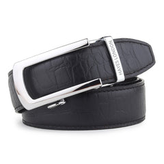 Hayes London | Auto-Lock Genuine Leather Black Belt for Men | Premium Micro-Adjustable No-Hole Belt (Leather Texture: Croco)