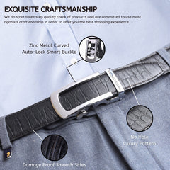 Hayes London | Auto-Lock Genuine Leather Black Belt for Men | Premium Micro-Adjustable No-Hole Belt (Leather Texture: Croco)