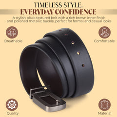 Cronos Braided Black & Brown Italian Leather Reversible Belt for Men – Grey Buckle