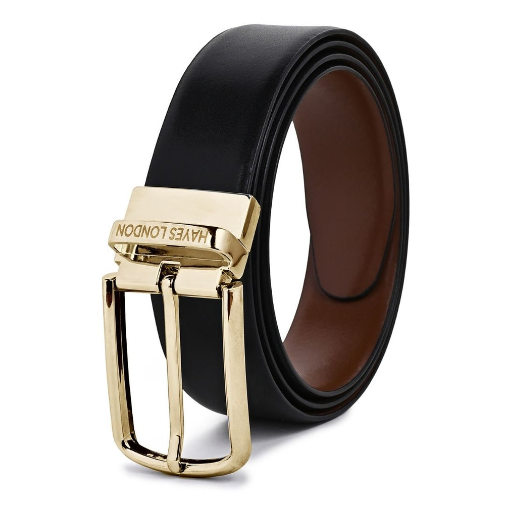 Hayes London | Italian Leather Reversible Black & Brown Belt For Men (Leather Texture: Plain)