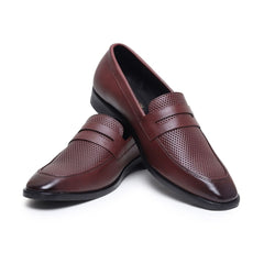 Hayes London | Windsor Brown Formal Penny Loafers for Men – Genuine Leather Dotted Slip-On Shoes for Office & Party Wear