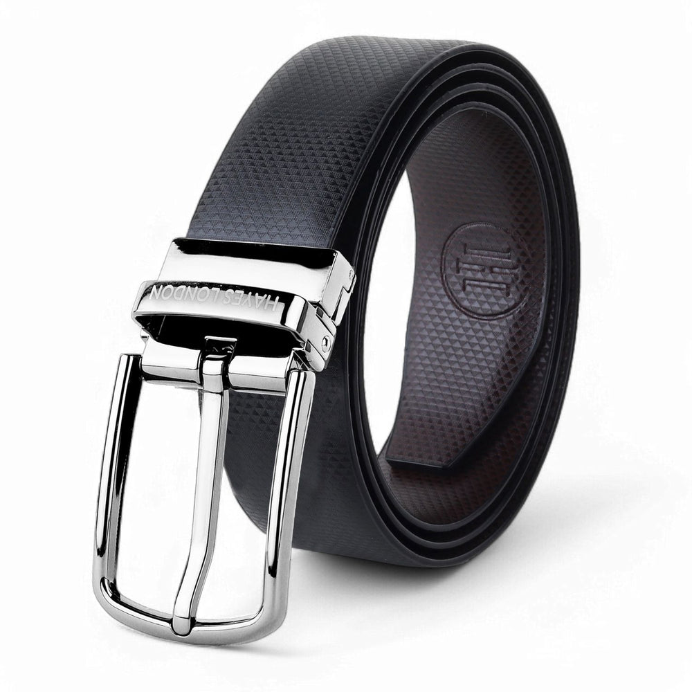 Hayes London | Reversible Black & Brown Vegan Leather Belt For Men (Leather Texture: Honeycomb)