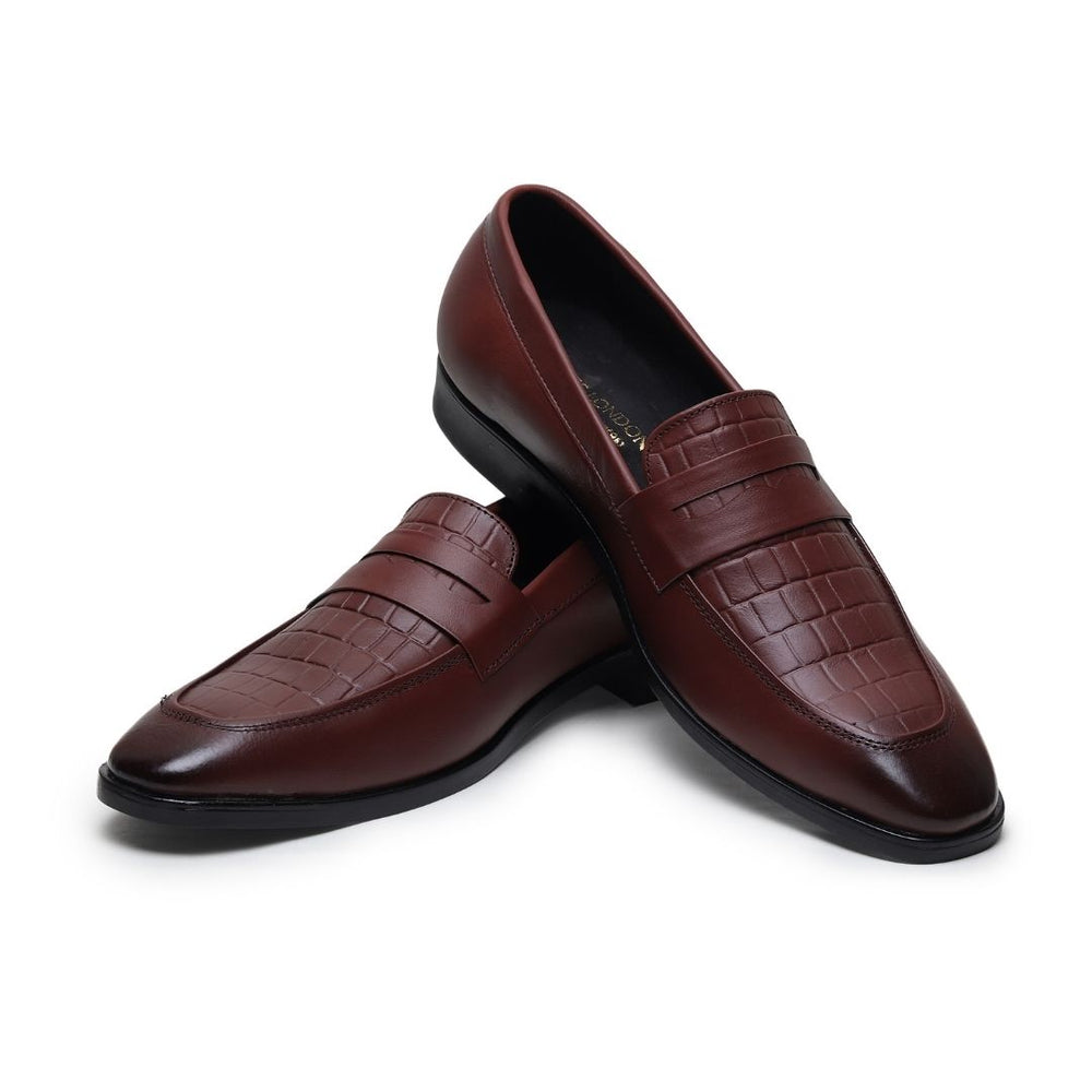 Hayes London | Milan Brown Formal Penny Loafers for Men – Genuine Leather Croco Slip-On Shoes for Office & Party Wear