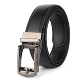 Hayes London | Vanguard Auto-Lock No-Hole Genuine Leather Belt for Men – Micro-Adjustable Smart Ratchet Belt for Formal, Office & Casual Wear (Plain Black Leather & Grey Buckle)