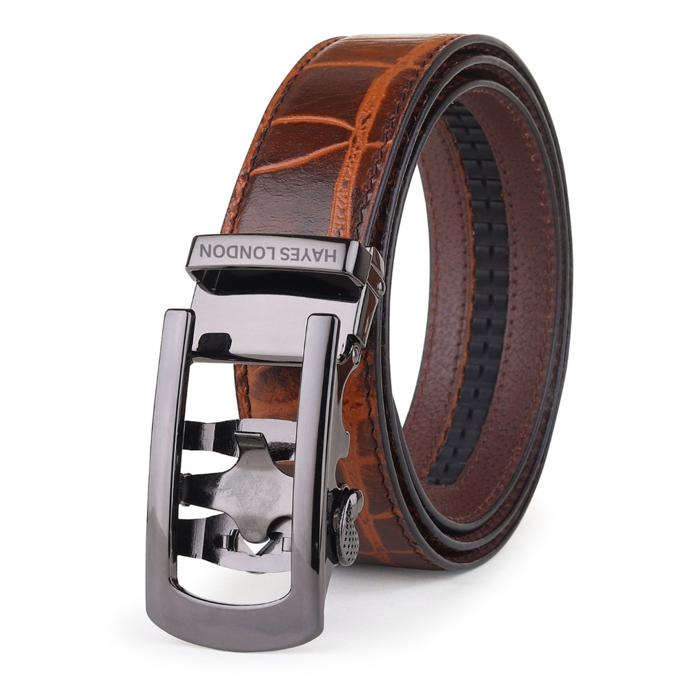 Hayes London | Auto-Lock Genuine Leather Brown Belt for Men | Premium Micro-Adjustable No-Hole Belt (Leather Texture: Croco)