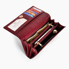 Hayes London | Cherry Genuine Leather Bi-Fold Clutch For Women (Leather Texture: Croco & Color: Cherry)