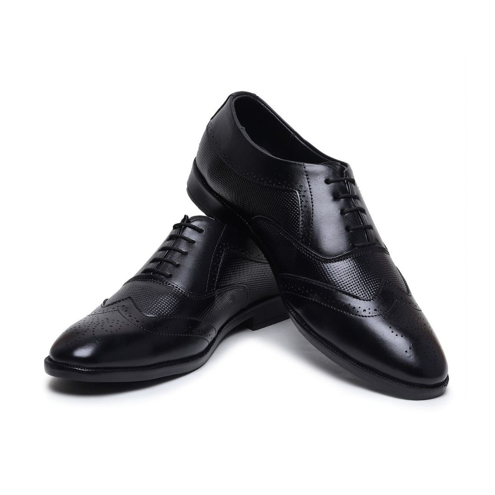Hayes London | Monarch Wingtip Brogues – Black Perforated Genuine Leather Men’s Shoes