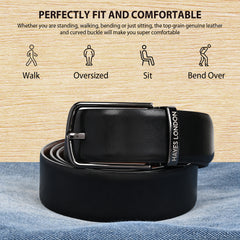 Hayes London | Italian Leather Reversible Black & Brown Belt For Men (Leather Texture: Plain)
