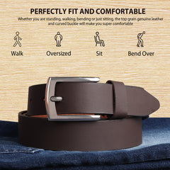 Hayes London | Brown Genuine Leather Men's Belt (Leather Texture: Plain & Buckle Color: Silver)