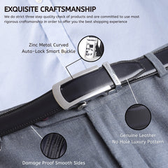 Hayes London | Auto-Lock Genuine Leather Black Belt for Men | Premium Micro-Adjustable No-Hole Belt (Leather Texture: Plain)