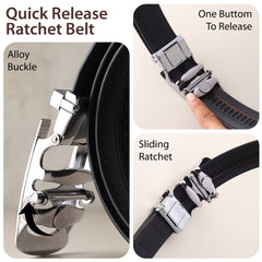 Hayes London | Auto-Lock Genuine Leather Black Belt for Men | Premium Micro-Adjustable No-Hole Belt (Leather Texture: Plain)