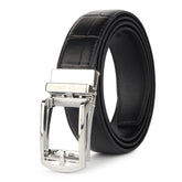Hayes London | Sparta Auto-Lock No-Hole Genuine Leather Belt for Men – Micro-Adjustable Smart Ratchet Belt for Formal, Office & Casual Wear (Croco Black Leather & Silver Buckle)