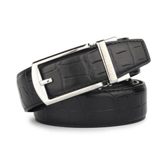 Hayes London | Sparta Silver Auto-Lock No-Hole Genuine Leather Belt for Men – Micro-Adjustable Smart Ratchet Belt for Formal & Business Wear (Textured Black)