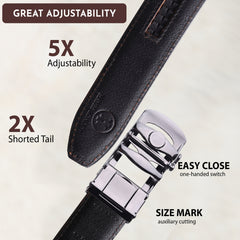 Hayes London | Auto-Lock Genuine Leather Black Belt for Men | Premium Micro-Adjustable No-Hole Belt (Leather Texture: Plain)