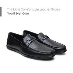 Hayes London | Dune Horsebit Loafers – Black Perforated Genuine Leather Men’s Shoes