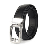 Hayes London | Vanguard Silver Auto-Lock No-Hole Genuine Leather Belt for Men – Micro-Adjustable Smart Ratchet Belt for Formal & Business Wear (Plain Black)
