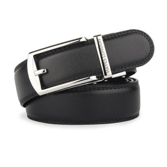Hayes London | Vanguard Silver Auto-Lock No-Hole Genuine Leather Belt for Men – Micro-Adjustable Smart Ratchet Belt for Formal & Business Wear (Plain Black)