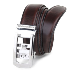 Hayes London | Auto-Lock Genuine Leather Brown Belt for Men | Premium Micro-Adjustable No-Hole Belt (Leather Texture: Plain)