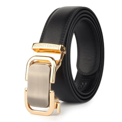Hayes London | Vanguard Auto-Lock No-Hole Genuine Leather Belt for Men – Micro-Adjustable Smart Ratchet Belt for Formal, Office & Casual Wear (Plain Black Leather & Gold Buckle)