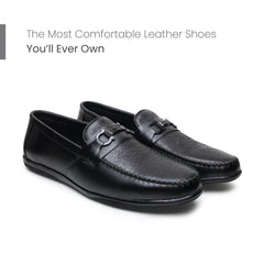 Hayes London | Falcon Horsebit Loafers – Black Pebbled Genuine Leather Men’s Shoes