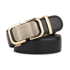 Hayes London | Vanguard Auto-Lock No-Hole Genuine Leather Belt for Men – Micro-Adjustable Smart Ratchet Belt for Formal & Business Wear (Plain Black with Gold Buckle)