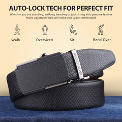 Hayes London | Italian Leather Reversible Black & Brown Auto-Lock Belt for Men, Micro-Adjustable No-Hole Belt (Leather Texture: Viper)