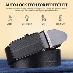 Hayes London | Reversible Black & Brown Genuine Leather Auto-Lock Belt for Men, Micro-Adjustable No-Hole Belt (Leather Texture: Wild)