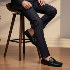 Hayes London | Belfort Driving Loafers – Black Plain Genuine Leather Men’s Shoes