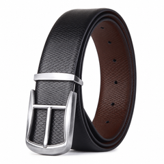Hayes London | Cronos Viper Black & Brown Italian Leather Reversible Belt for Men – Silver Buckle