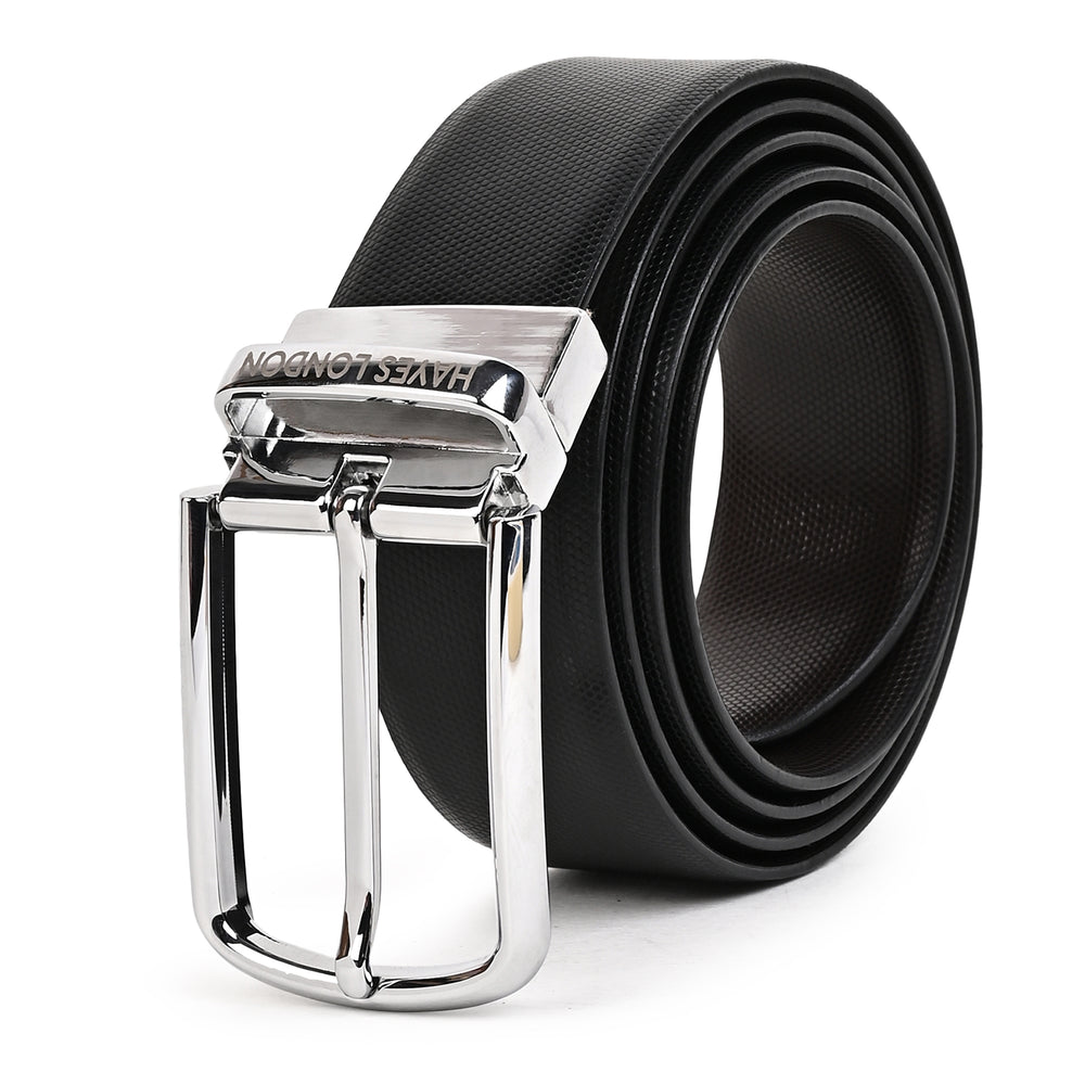 Hayes London | Italian Leather Reversible Black & Brown Belt For Men (Leather Texture: Braided)