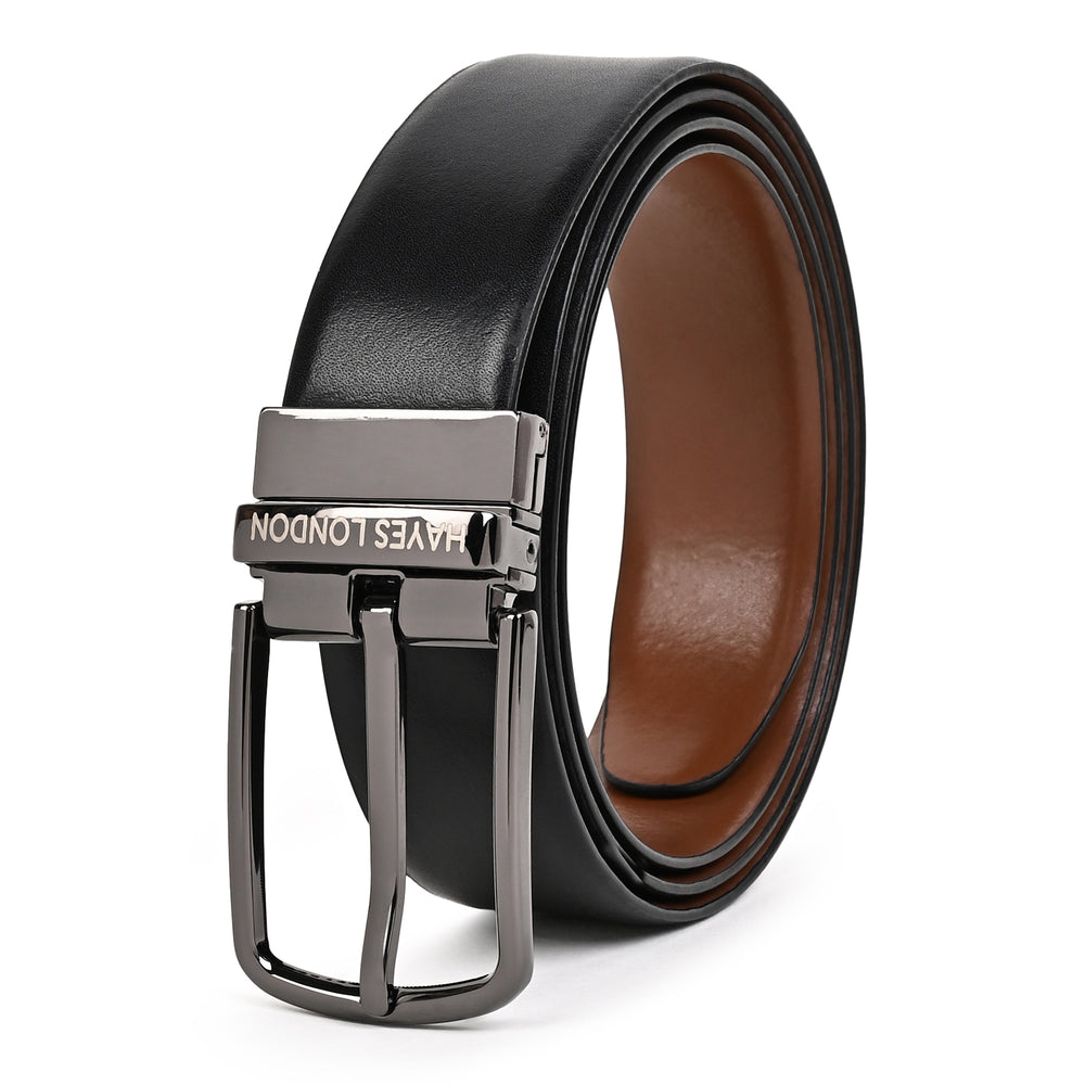Hayes London | Italian Leather Reversible Black & Brown Belt For Men (Leather Texture: Plain)