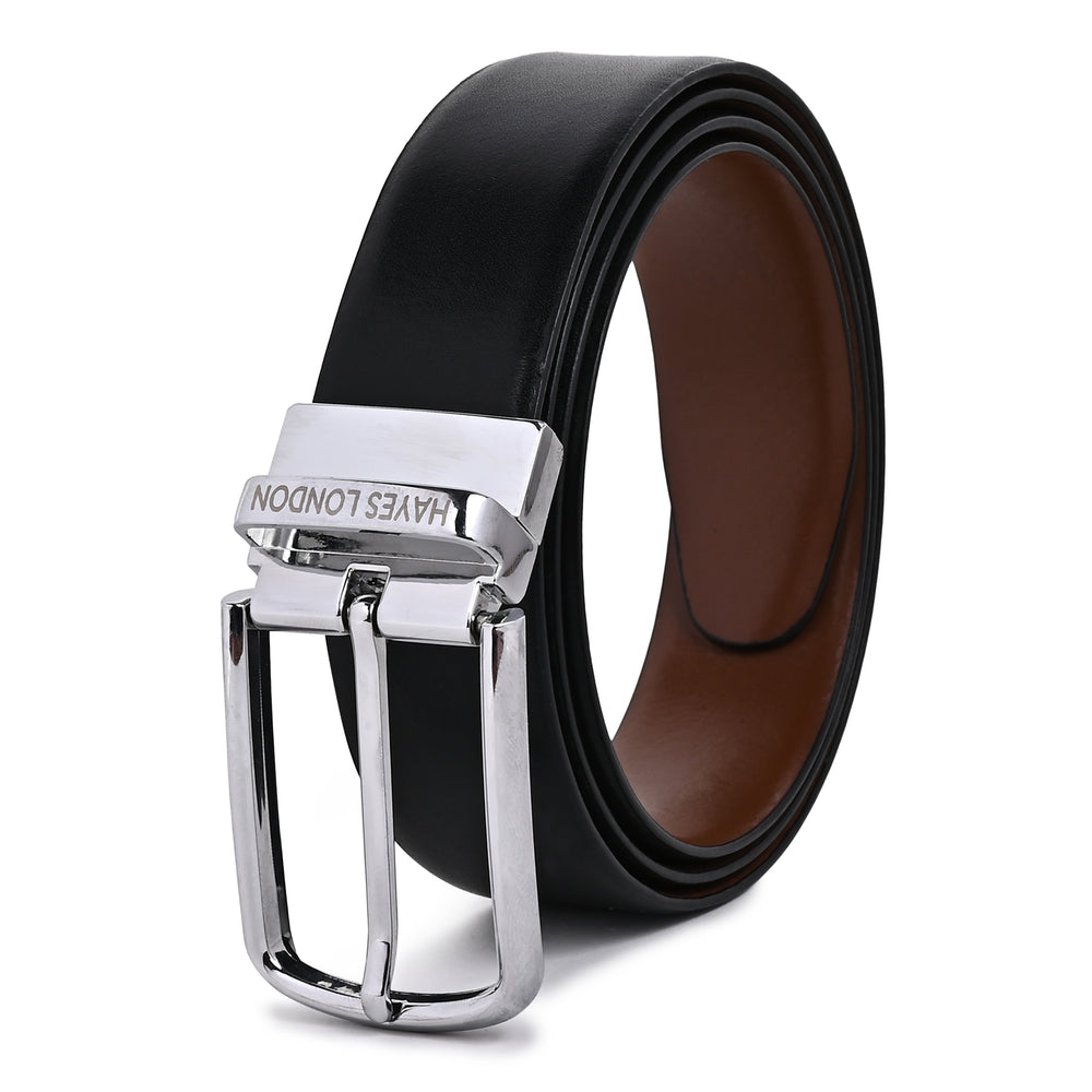 Hayes London | Italian Leather Reversible Black & Brown Belt For Men (Leather Texture: Plain)