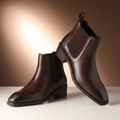 Dominion Brown Genuine Leather Cuban Heel Boots for Men – Tapered Almond Toe Design & 2.5-Inch Heel