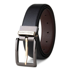 Hayes London | Italian Leather Reversible Black & Brown Belt For Men with Black & Gold Buckle (Leather Texture: Viper)
