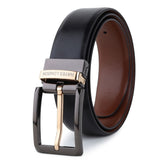 Hayes London | Italian Leather Reversible Black & Brown Belt For Men with Black & Gold Buckle (Leather Texture: Plain)