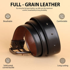 Hayes London | Italian Leather Reversible Black & Brown Belt For Men with Black & Gold Buckle (Leather Texture: Plain)