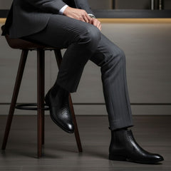 Hayes London | Hawk Chelsea Boots – Black Textured Genuine Leather Men’s Shoes