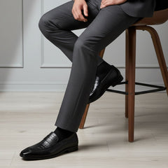 Hayes London | Milan Black Formal Penny Loafers for Men – Genuine Leather Croco Slip-On Shoes for Office & Party Wear