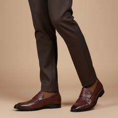 Hayes London | Milan Brown Formal Penny Loafers for Men – Genuine Leather Croco Slip-On Shoes for Office & Party Wear