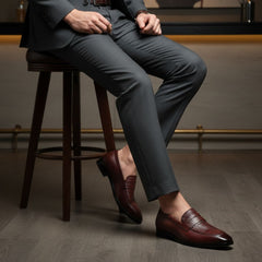 Hayes London | Milan Brown Formal Penny Loafers for Men – Genuine Leather Croco Slip-On Shoes for Office & Party Wear