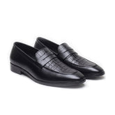 Hayes London | Milan Black Formal Penny Loafers for Men – Genuine Leather Croco Slip-On Shoes for Office & Party Wear